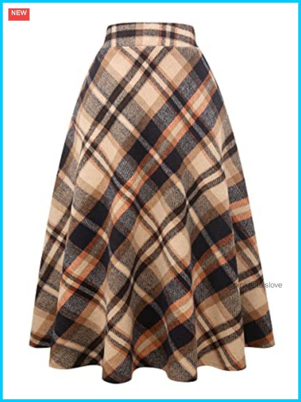 Wool Blend Plaid Pleated A-Line Maxi Skirt with Pockets